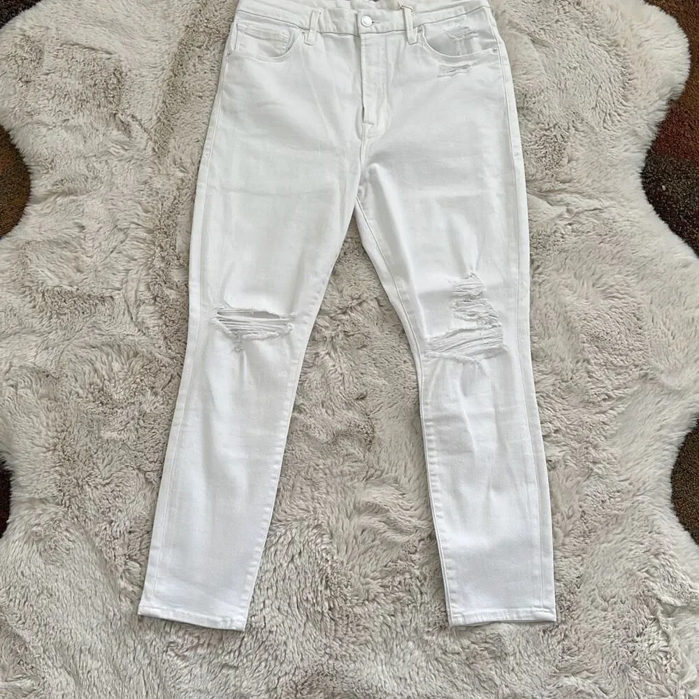 Good American Good Waist Crop Distressed Jeans White Size 12/31 - Picture 2 of 8